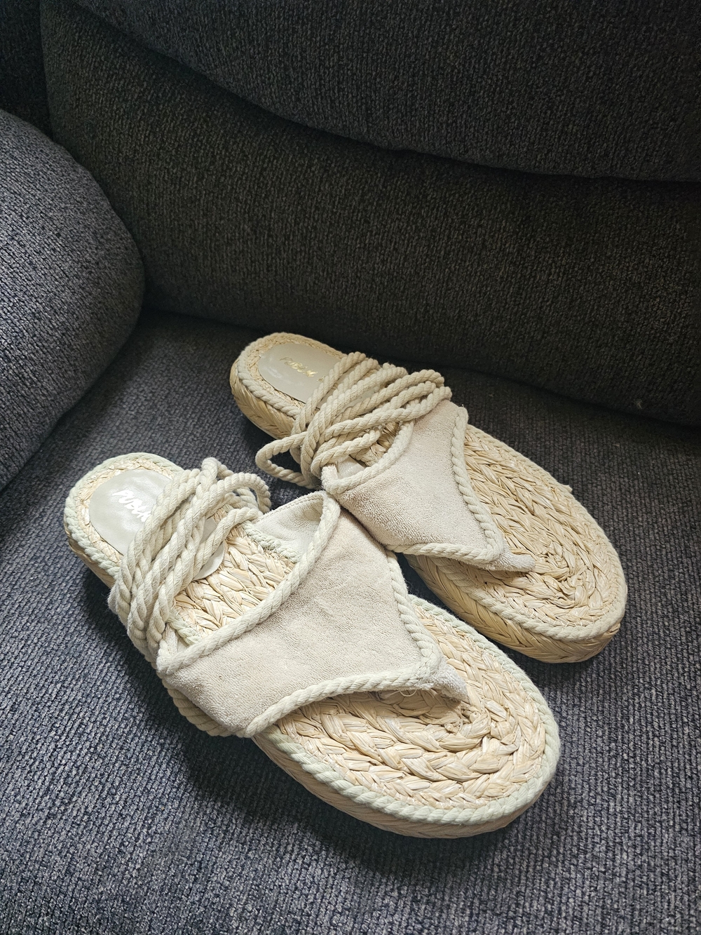 Braided Rope Espadrille Slides in Cream